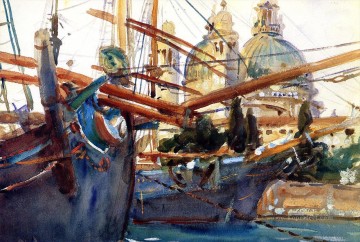 Dockscape Painting - Behind the Salute boat John Singer Sargent